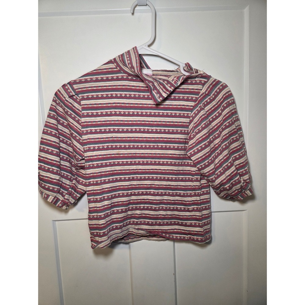 Vintage Commotion Striped Puff Sleeve Mock Neck Knit Top Multi‎ Color Size 12